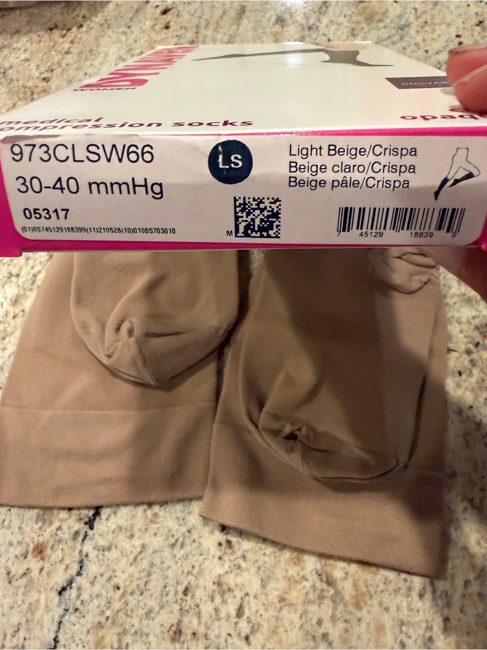 Light Beige Medical Compression Socks - 30-40 mmHg. Size LS. Brand new.
